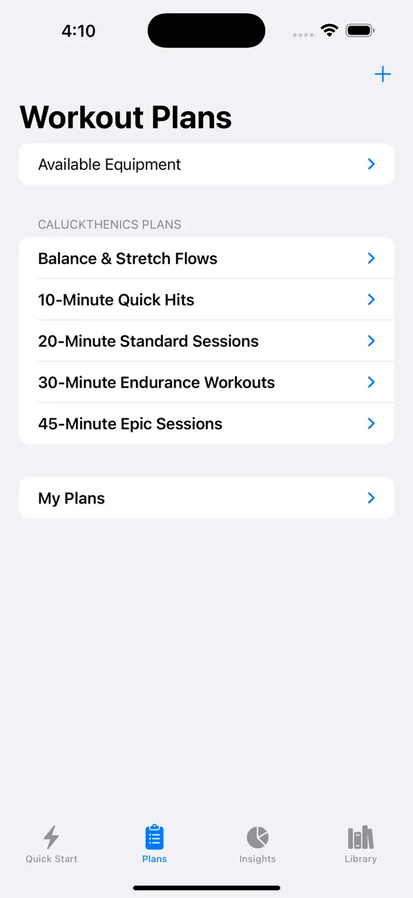 CaLUCKthenics workout plans organized by duration